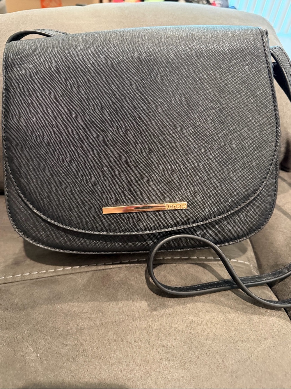 Kensie Black Crossbody Saddle Bag with Gold Accent